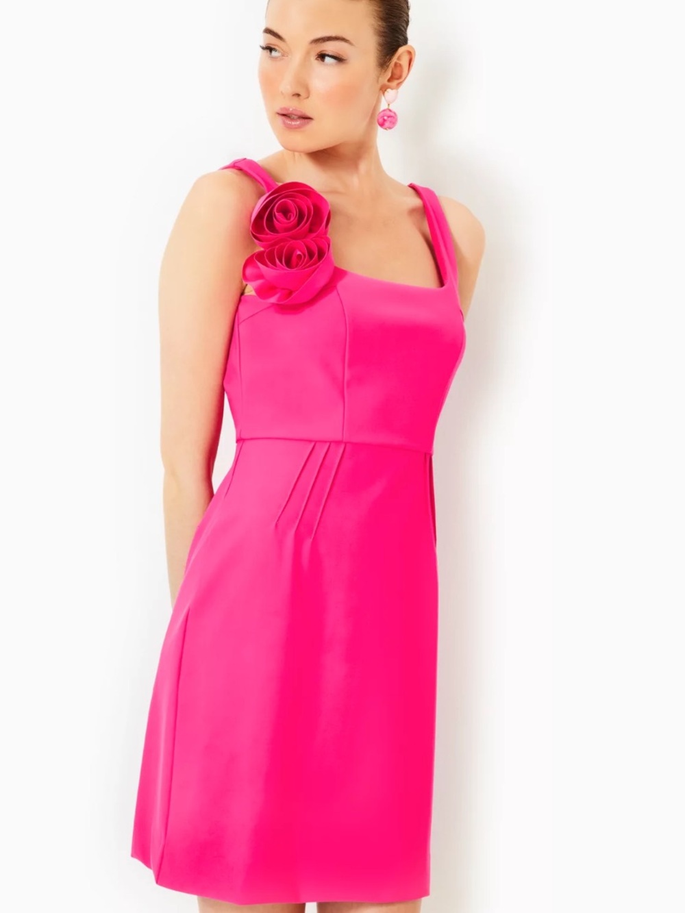 Lilly Pulitzer Jade passion Fruit Pink Sleeveless Sheath Dress Shoulder Rosette